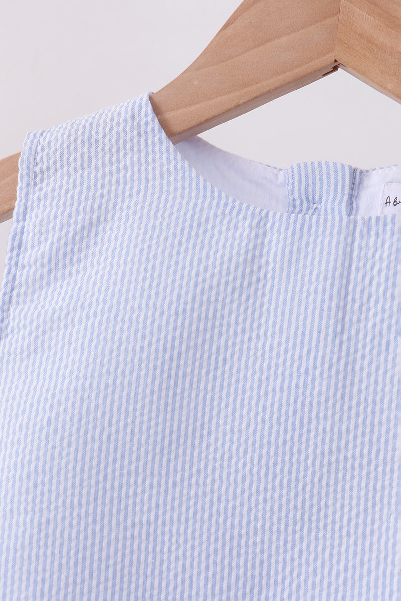 Conjunto de pantalón corto de popelín de rayas azules con borde festoneado
