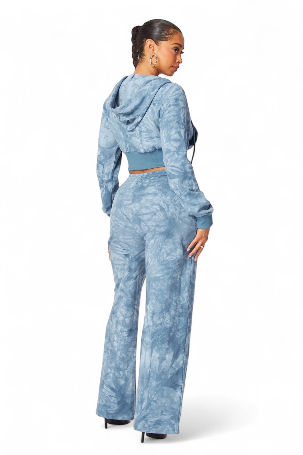 Conjunto de Sudadera Corta Tie Dye con Capucha y Pantalones Rectos Aaliyah