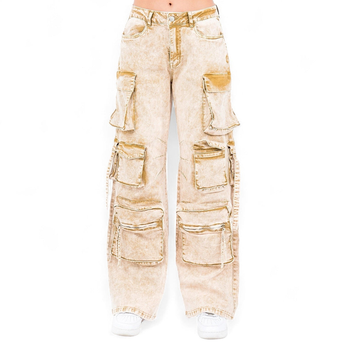 Pantalones vaqueros de mezclilla lavados al ácido con múltiples bolsillos - RJH30665