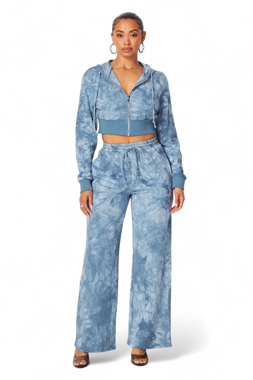 Conjunto de Sudadera Corta Tie Dye con Capucha y Pantalones Rectos Aaliyah