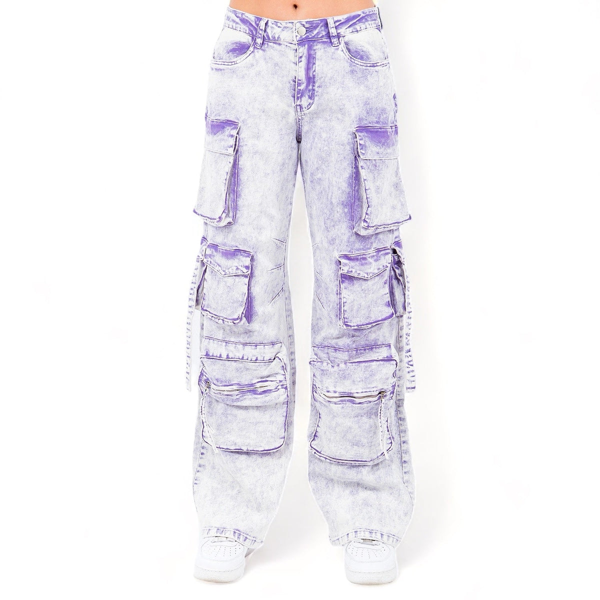 Pantalones vaqueros de mezclilla lavados al ácido con múltiples bolsillos - RJH30665