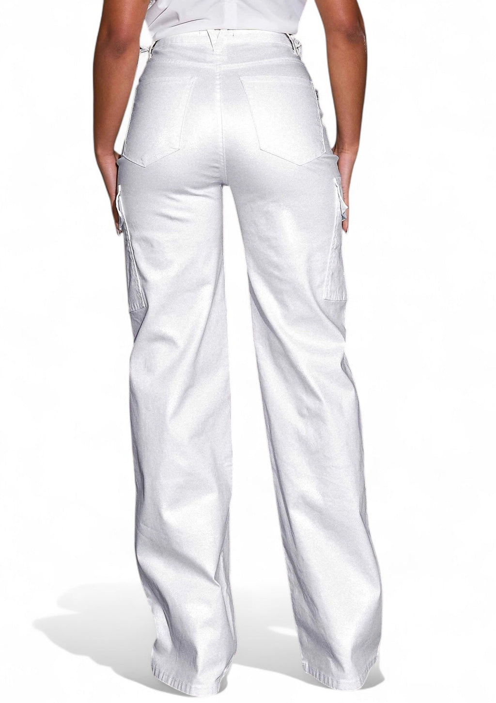 Water / Dirt Repellent White Coated Cargo Wide Leg Pants {Great Stretch}