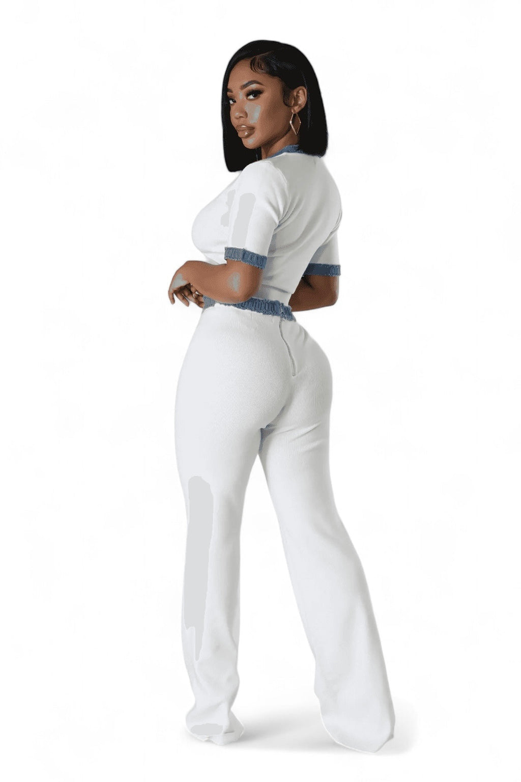 Conjunto de punto de dos piezas con pantalón y ribete vaquero