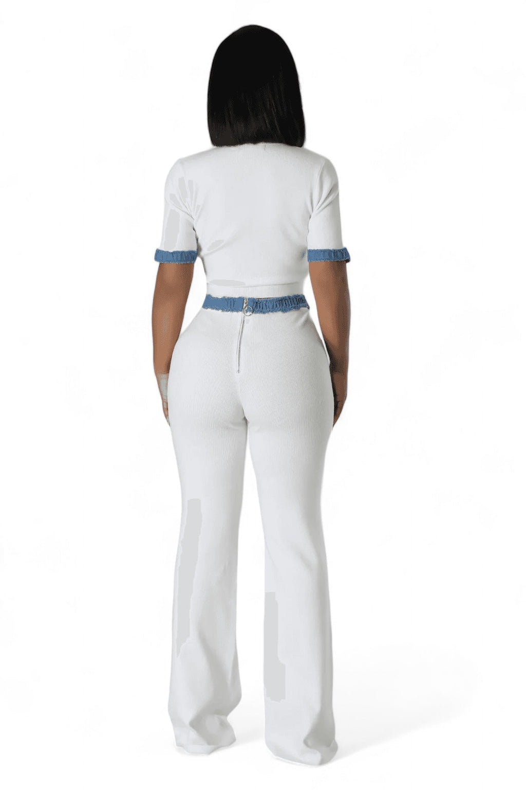 Conjunto de punto de dos piezas con pantalón y ribete vaquero