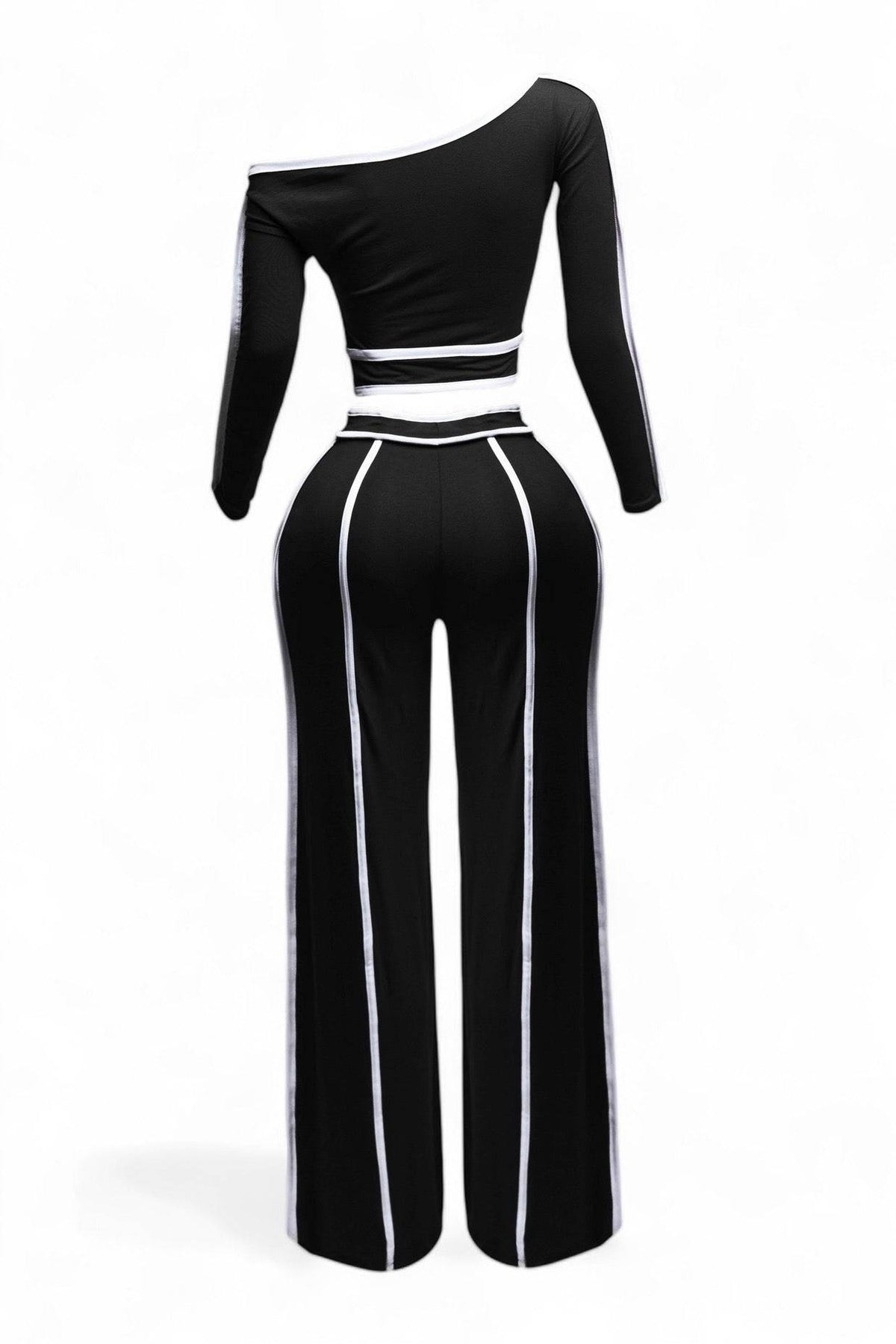 Off Shoulder Long Sleeve Top with Wide Leg Pants
