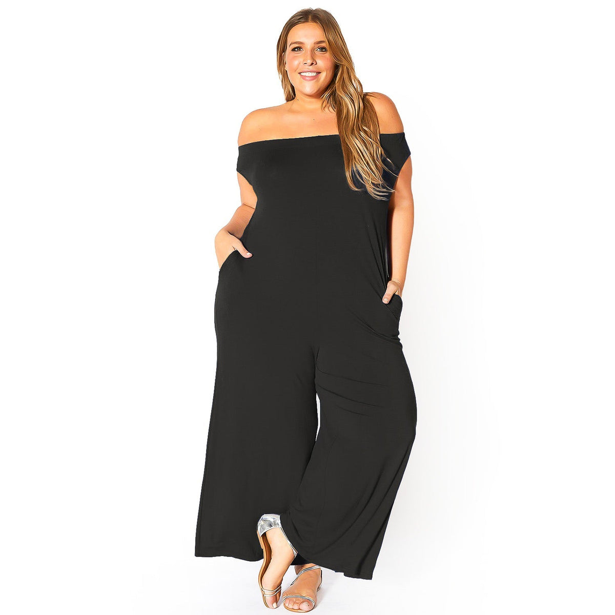 Plus Size Off-Shoulder Wide Leg Jumpsuit - Bellatrix