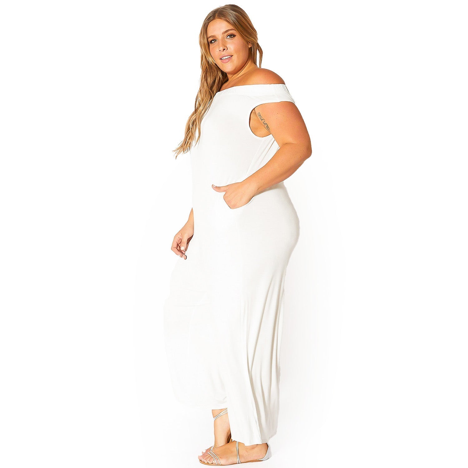 Plus Size Off-Shoulder Wide Leg Jumpsuit - Bellatrix