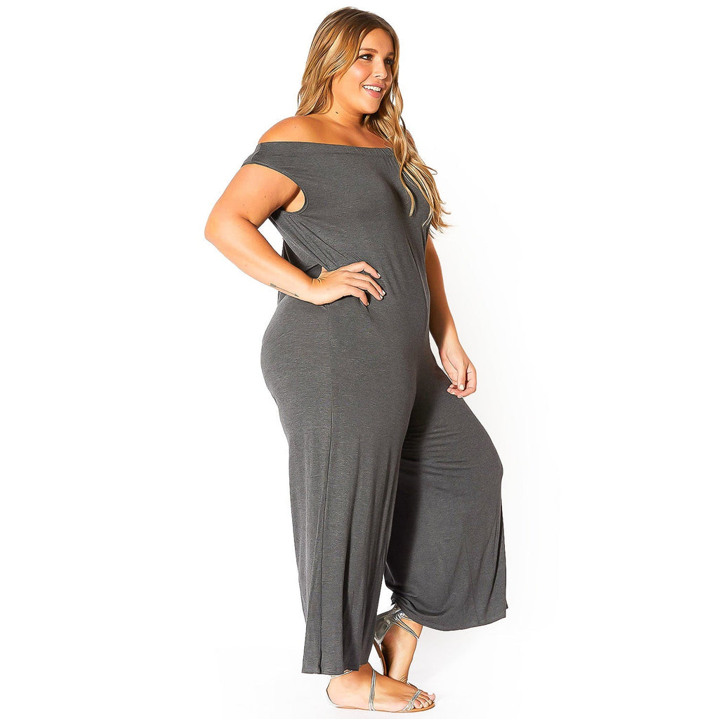 Plus Size Off-Shoulder Wide Leg Jumpsuit - Bellatrix