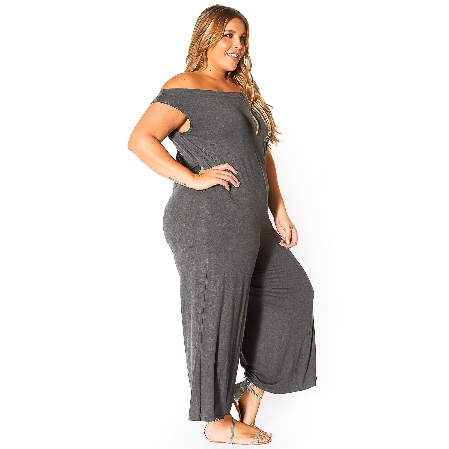 Plus Size Off-Shoulder Wide Leg Jumpsuit - Bellatrix