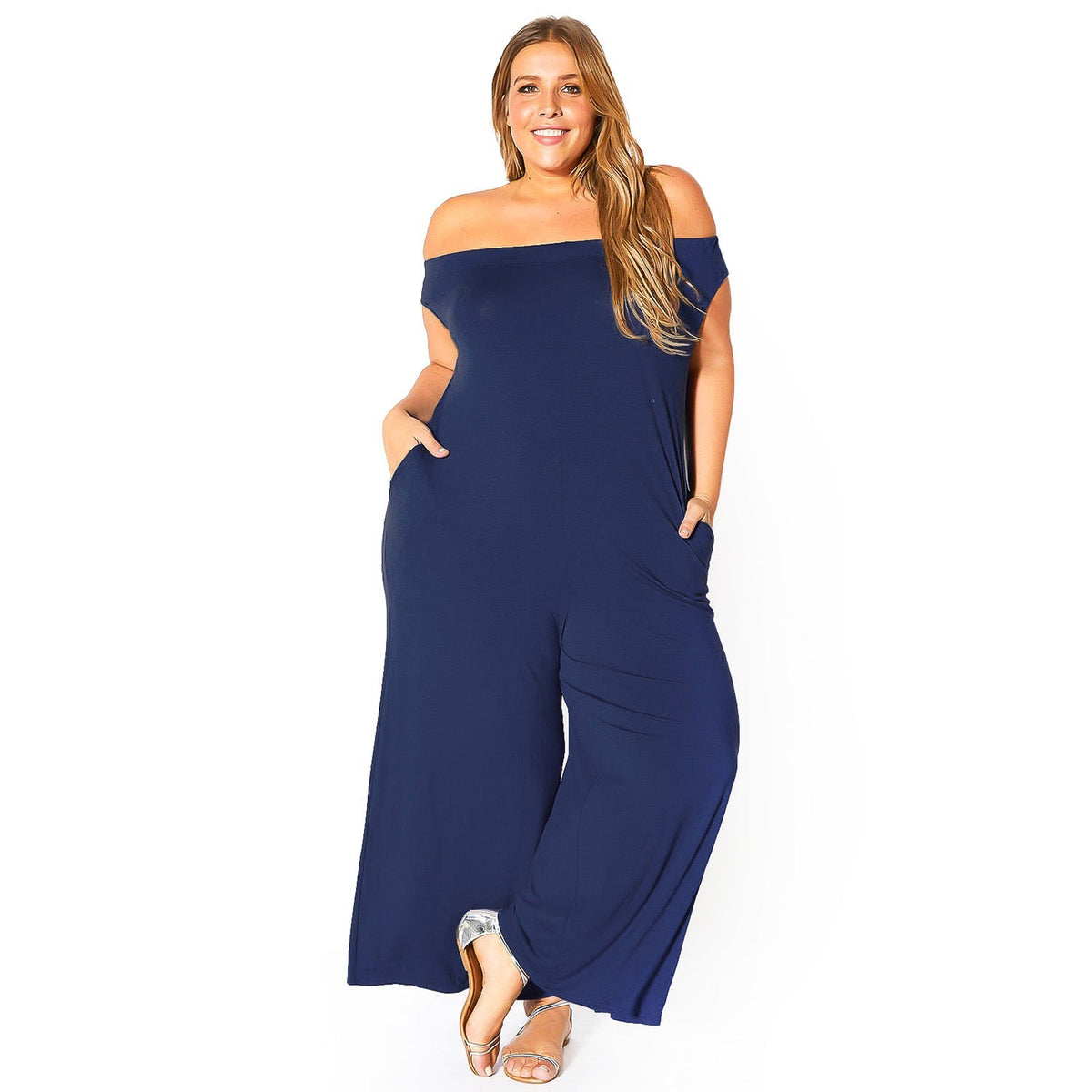 Plus Size Off-Shoulder Wide Leg Jumpsuit - Bellatrix