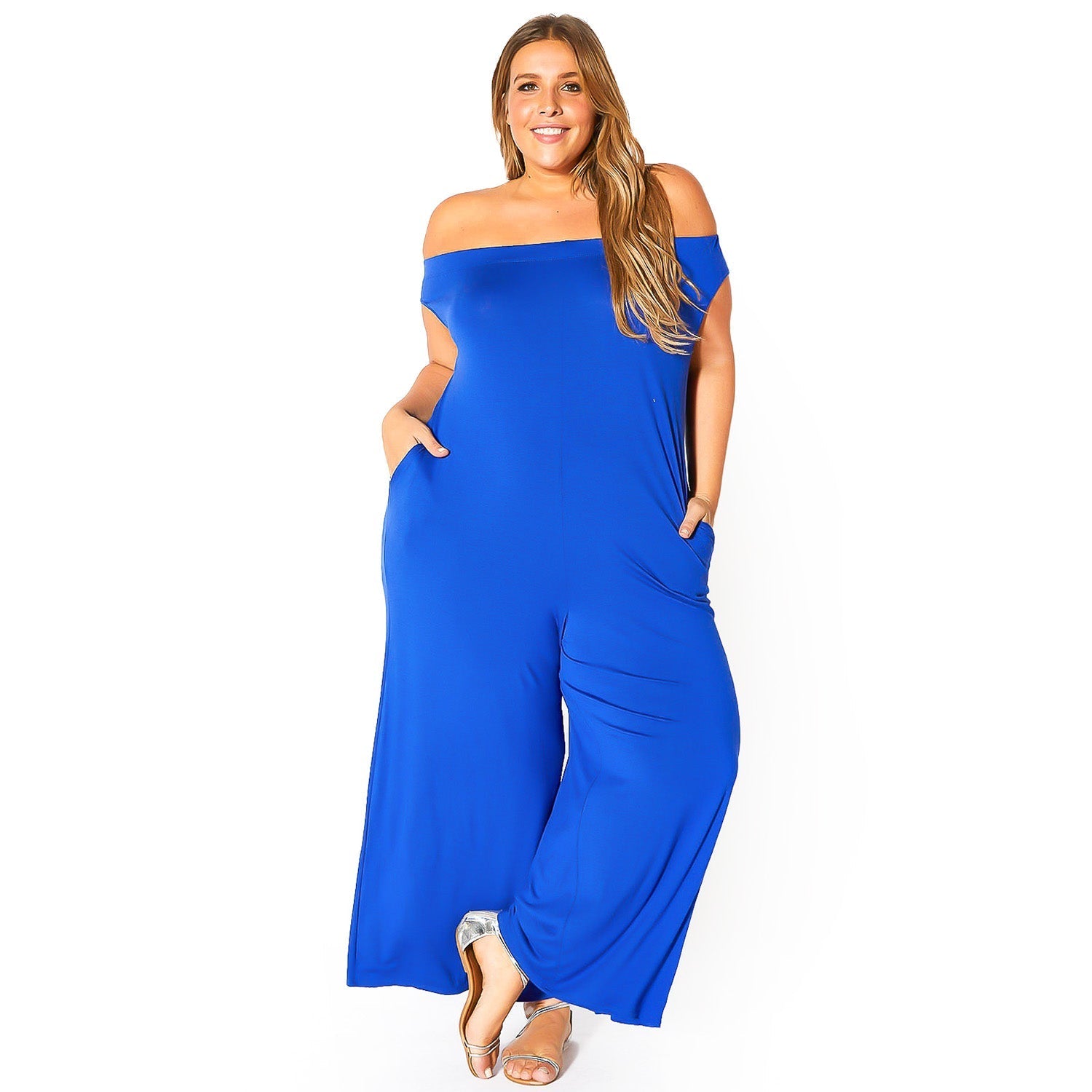Plus Size Off-Shoulder Wide Leg Jumpsuit - Bellatrix