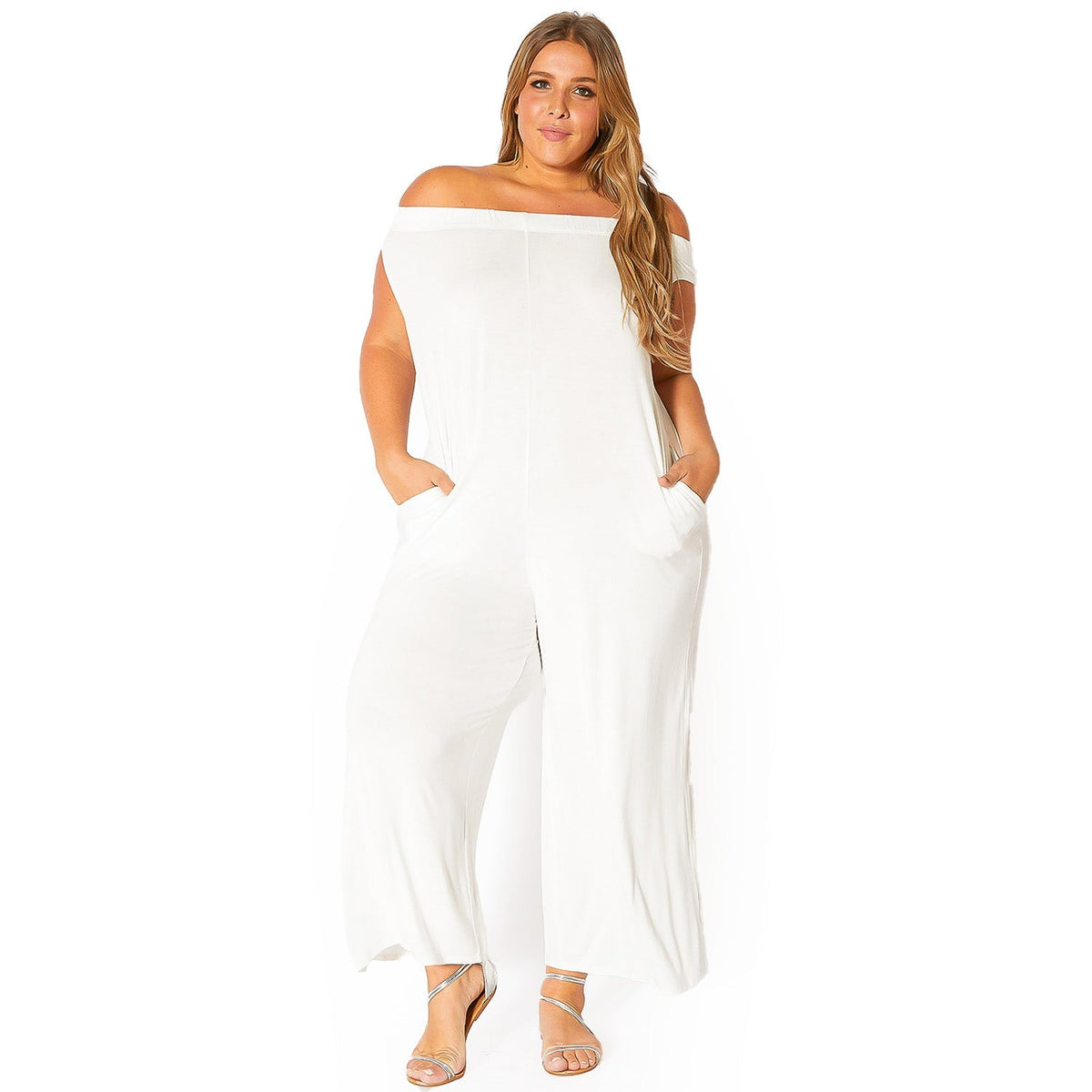 Plus Size Off-Shoulder Wide Leg Jumpsuit - Bellatrix