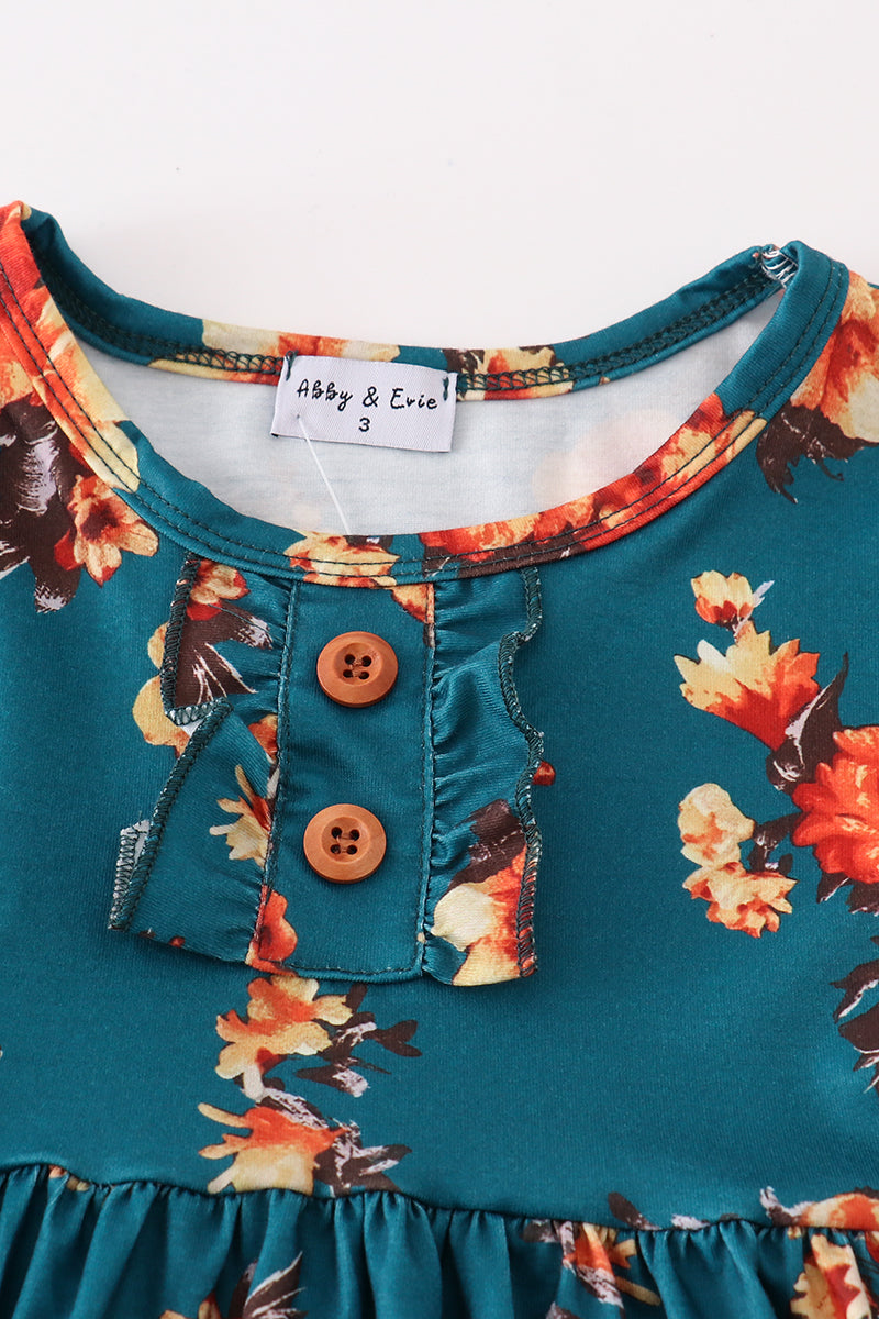 Vestido con estampado floral verde para mamá e hija