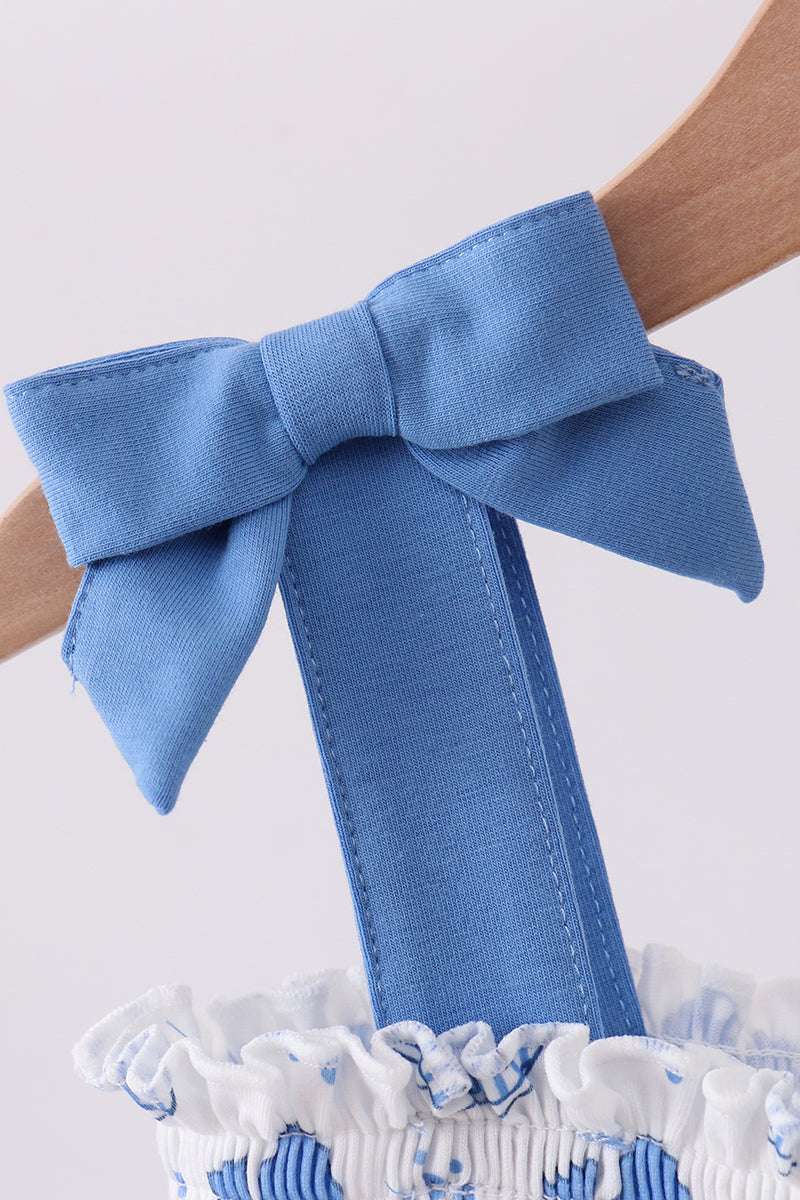 Vestido fruncido de ballena azul para mamá e hija