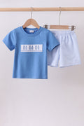 Conjunto de shorts de seersucker bordado de cangrejo azul
