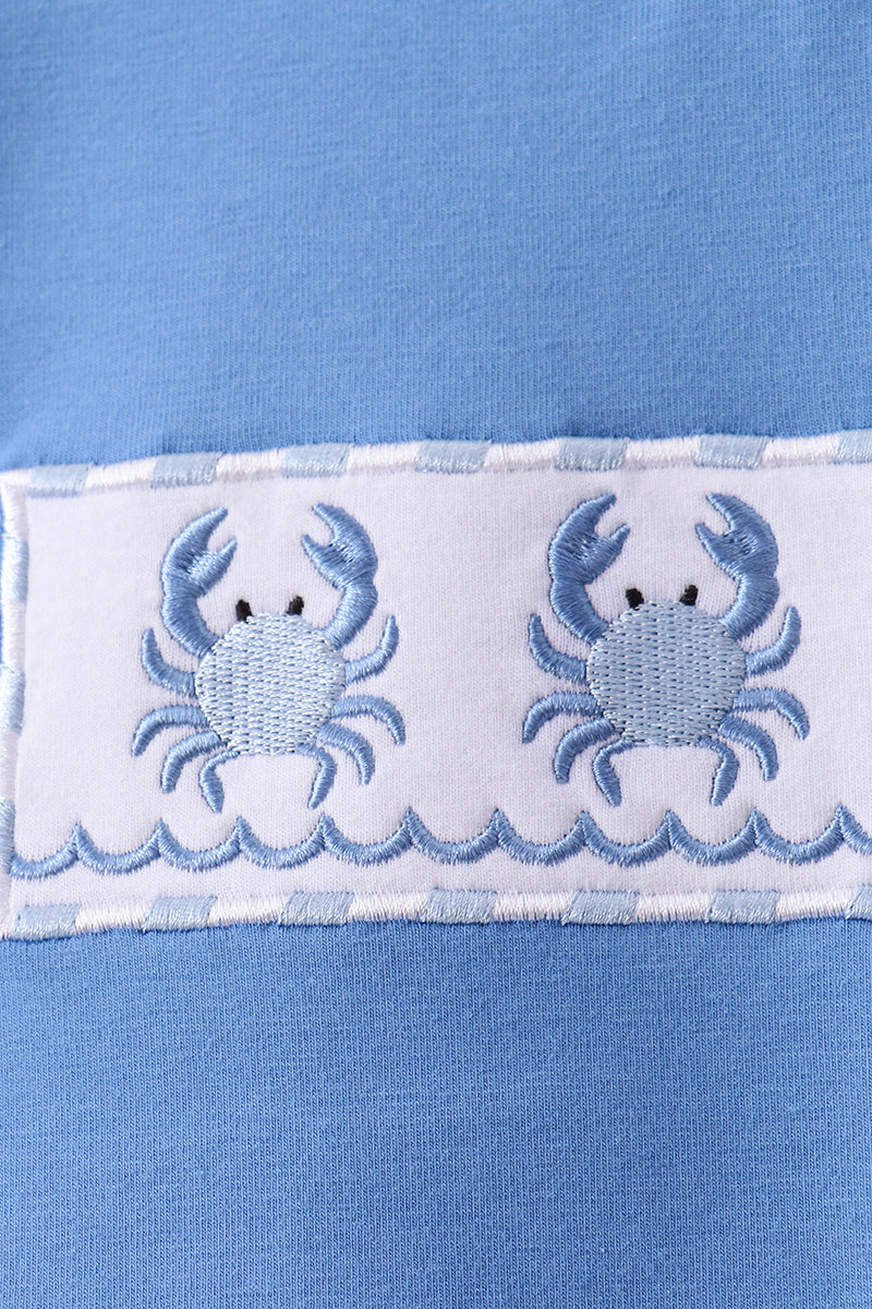Conjunto de shorts de seersucker bordado de cangrejo azul
