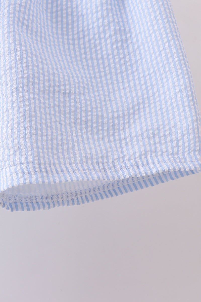 Conjunto de shorts de seersucker bordado de cangrejo azul