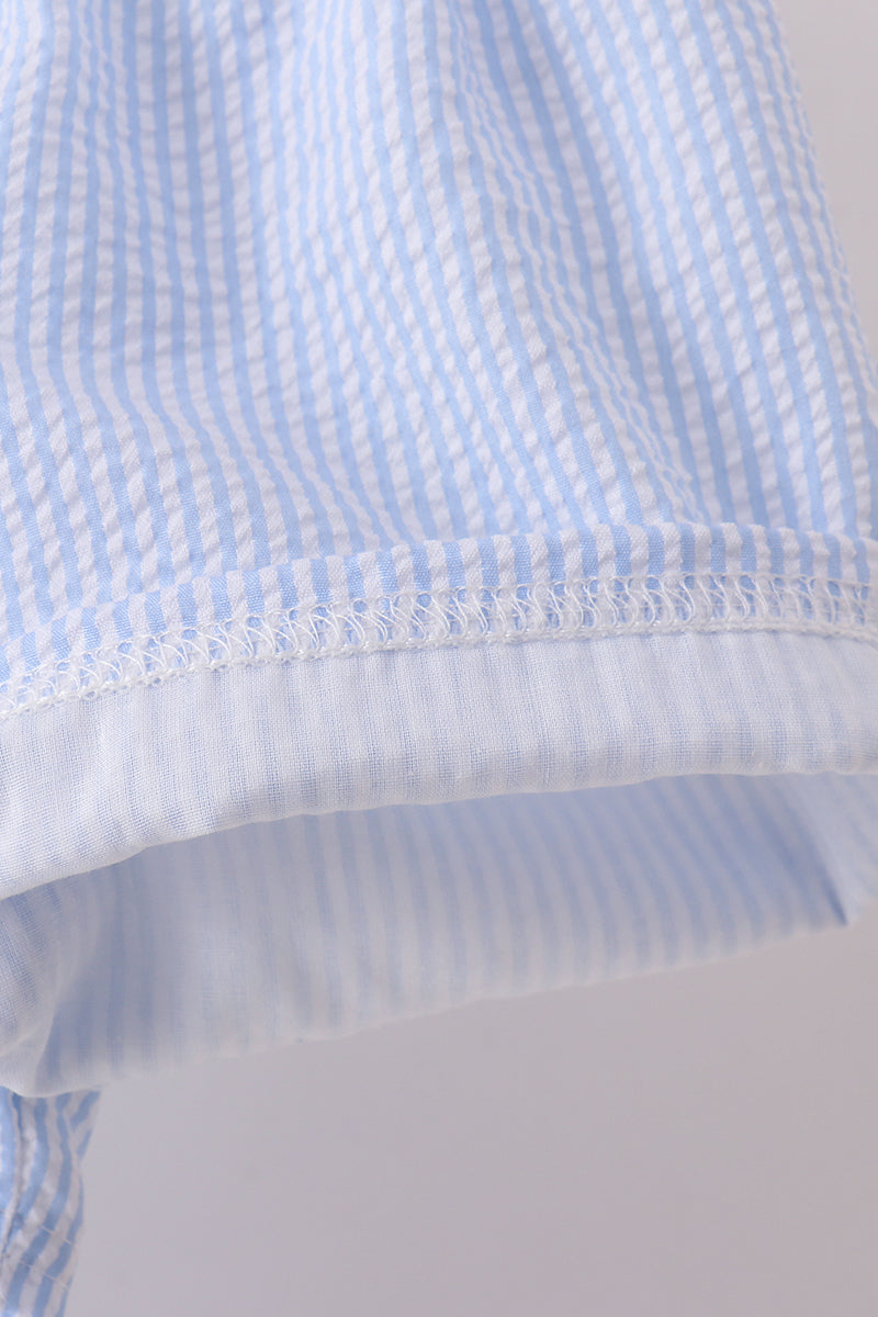 Conjunto de shorts de seersucker bordado de cangrejo azul