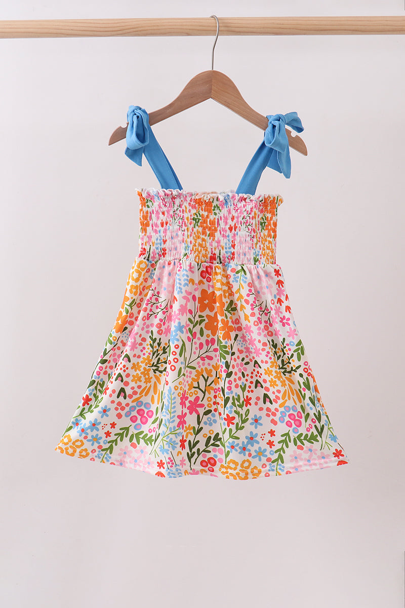 Vestido fruncido floreado de verano para mamá e hija