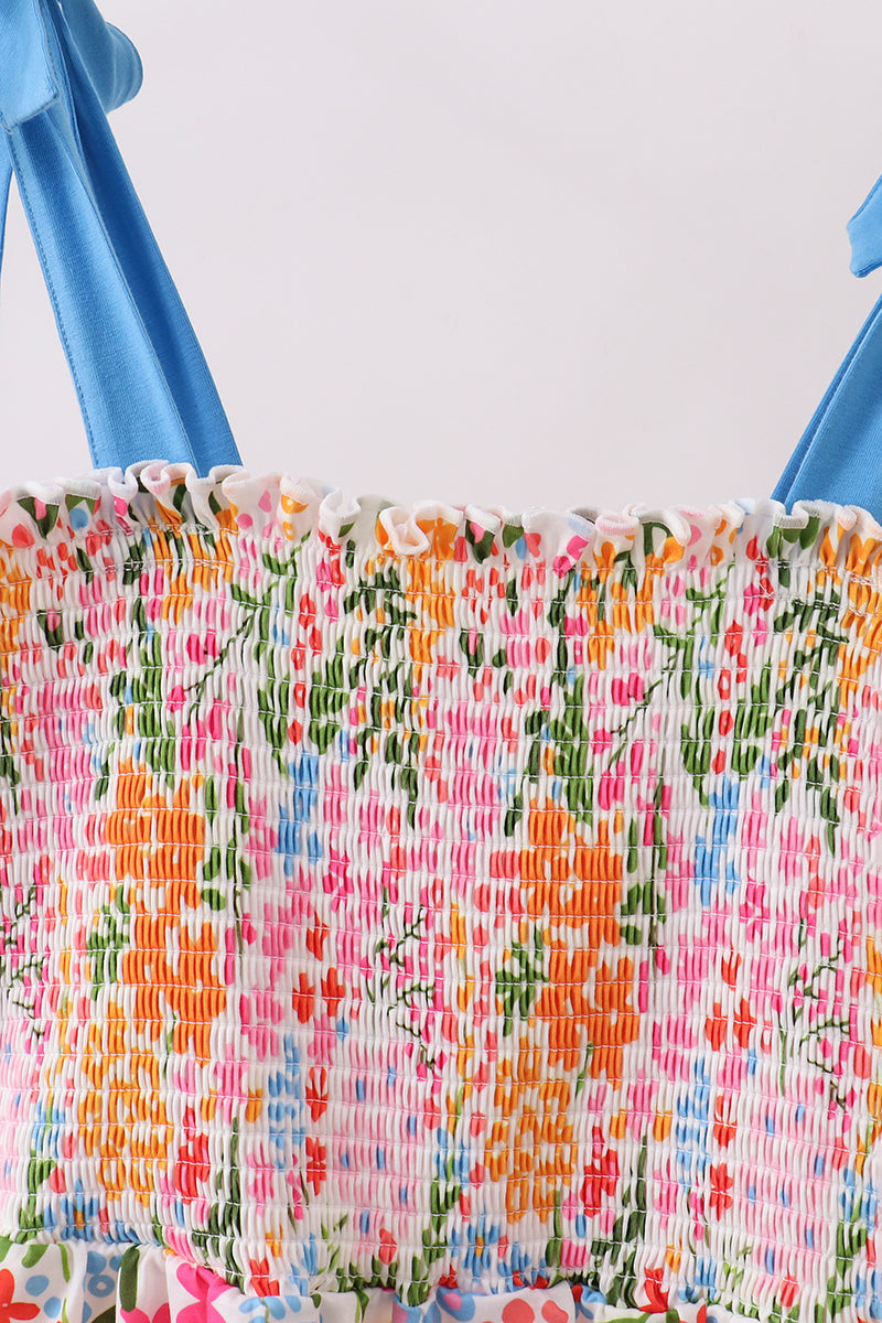 Vestido fruncido floreado de verano para mamá e hija