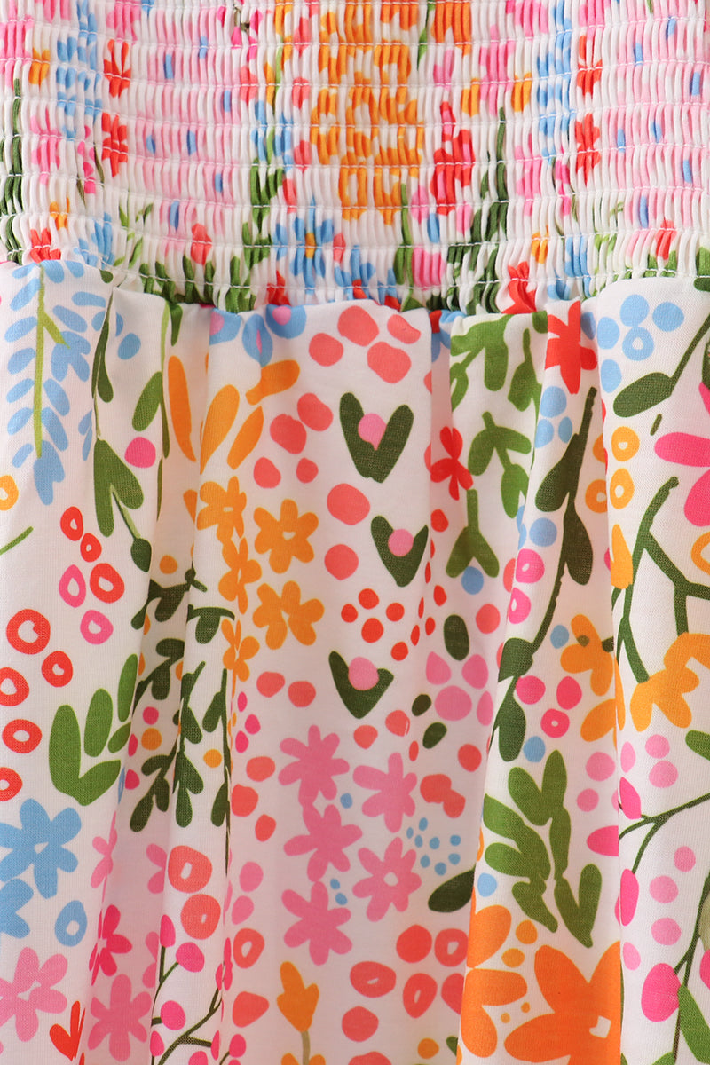Vestido fruncido floreado de verano para mamá e hija