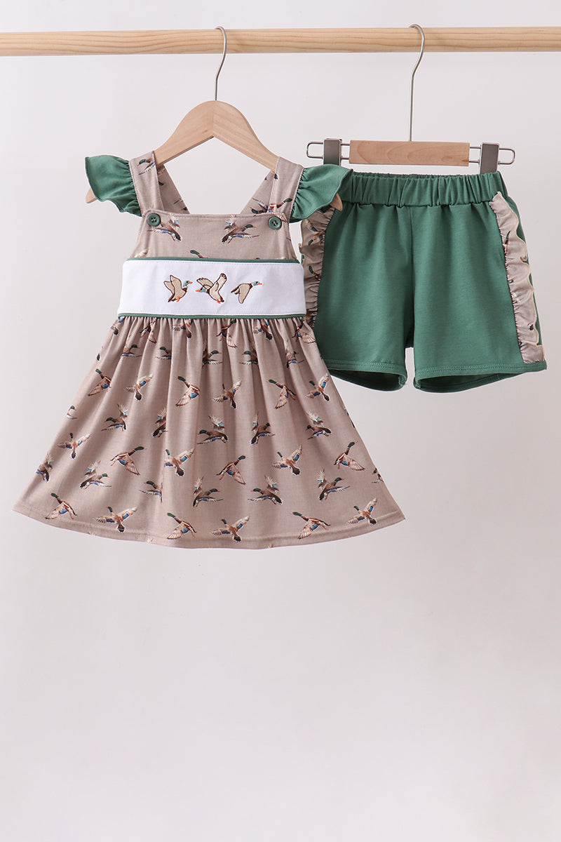 Conjunto bordado de pato mallard verde