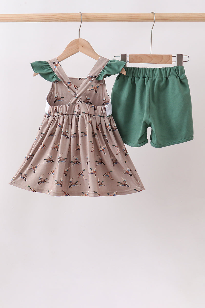 Conjunto bordado de pato mallard verde