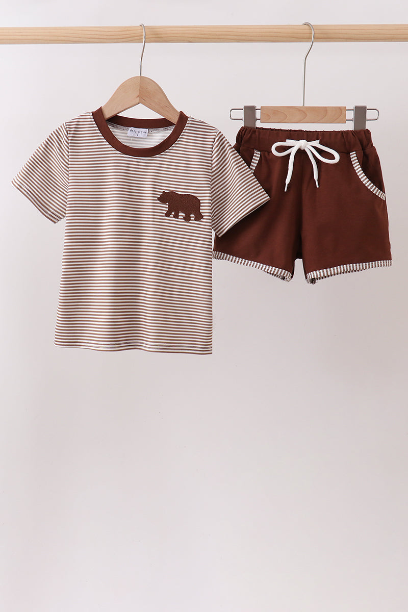 Conjunto Bordado de Oso Pardo a Rayas