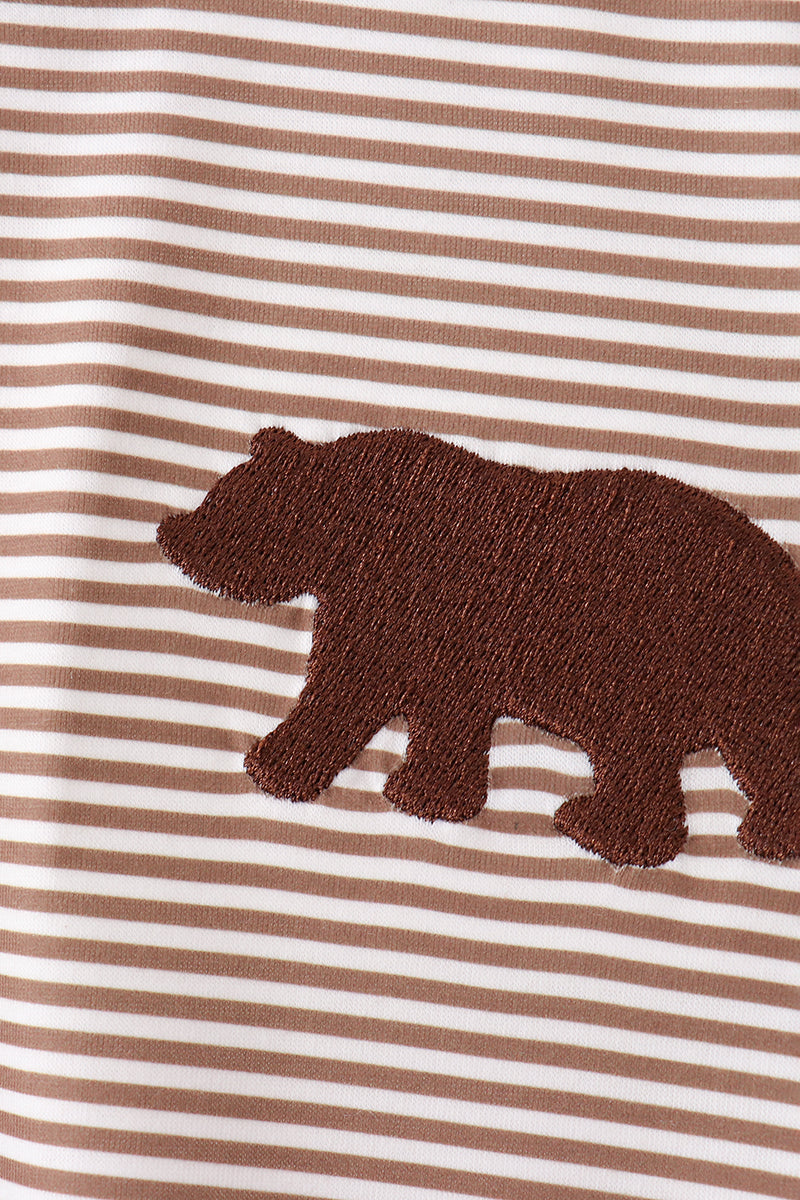Conjunto Bordado de Oso Pardo a Rayas