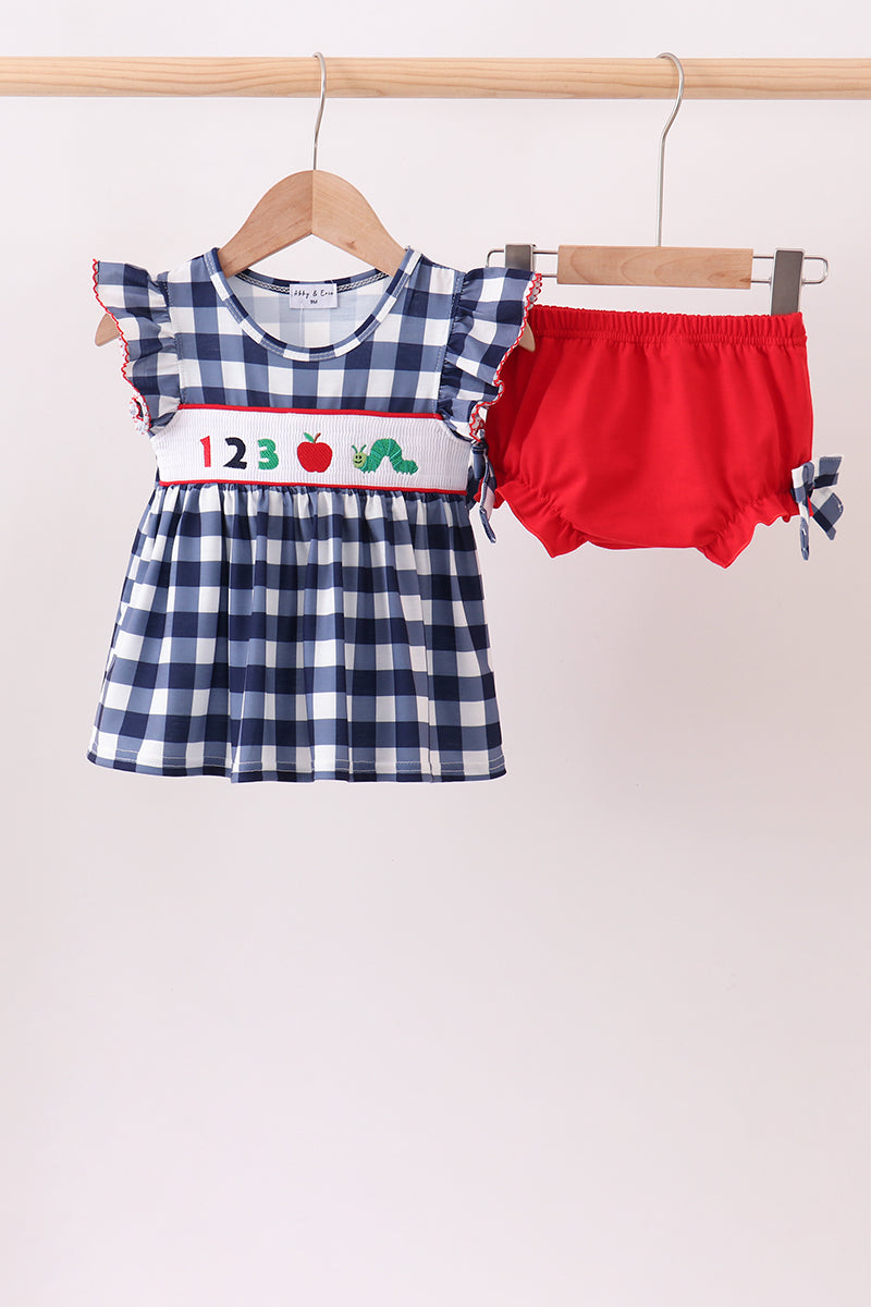 Conjunto de bombachos de guinga fruncidos Apple azul marino