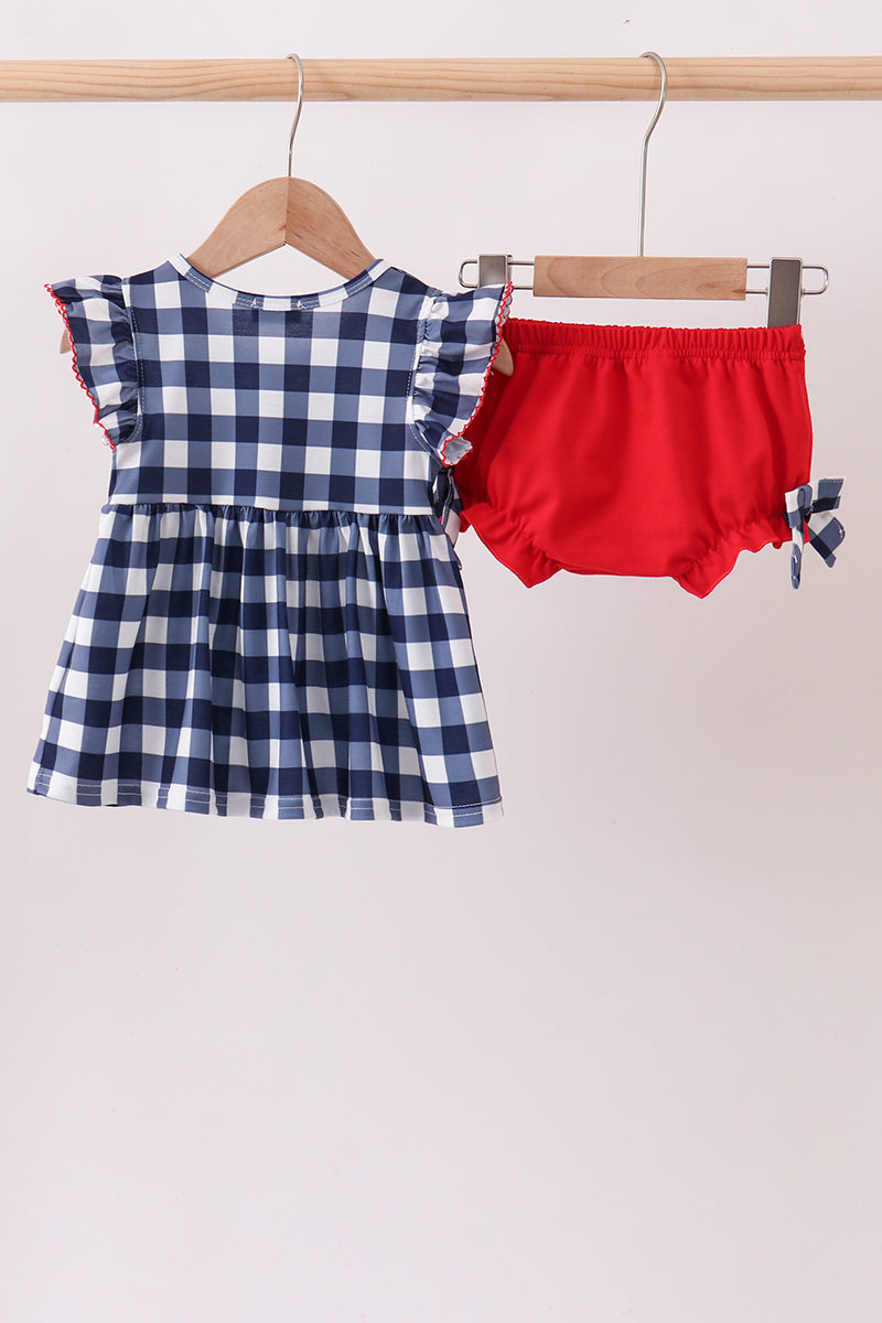 Conjunto de bombachos de guinga fruncidos Apple azul marino