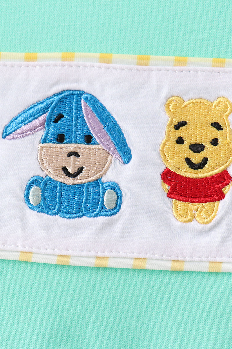 Conjunto corto bordado de oso de miel mostaza