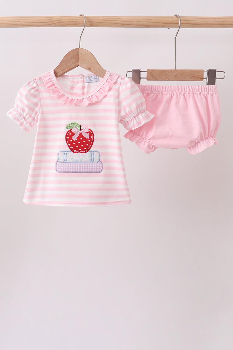 Burbuja de apliques de libro con estampado de rayas rosas de manzana