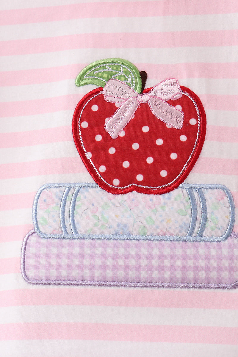 Burbuja de apliques de libro con estampado de rayas rosas de manzana