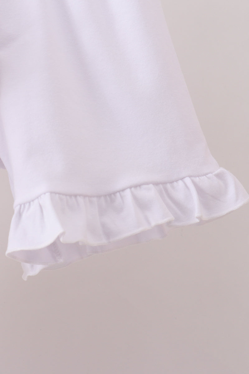Conjunto de short con volantes fruncidos y cachorro caqui