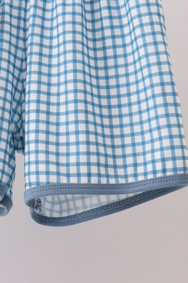 Conjunto de pantalón corto y blusa de bolsillo a cuadros azul
