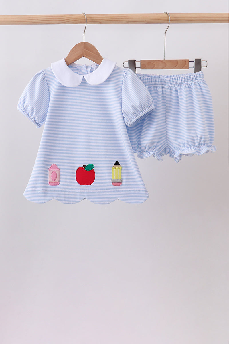 Conjunto de bombachos bordados de lápiz de manzana azul