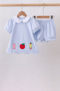 Conjunto de bombachos bordados de lápiz de manzana azul