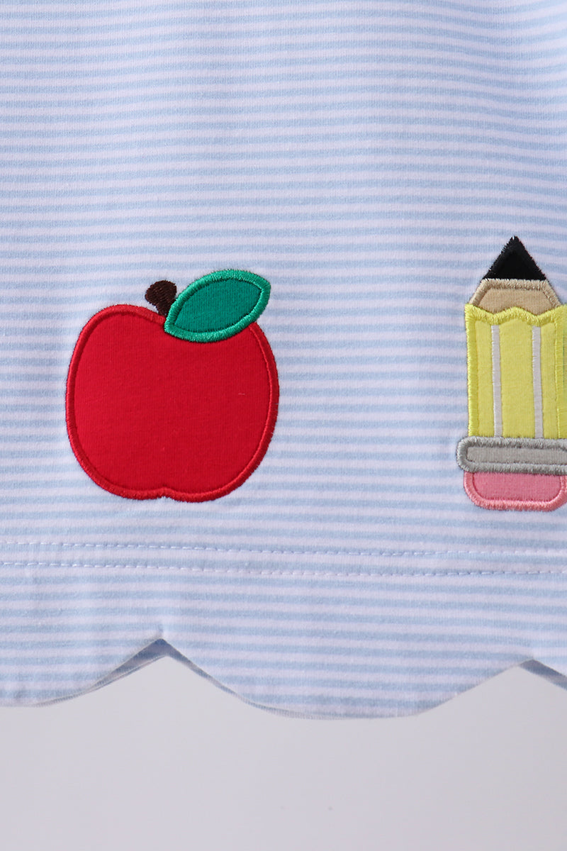Conjunto de bombachos bordados de lápiz de manzana azul