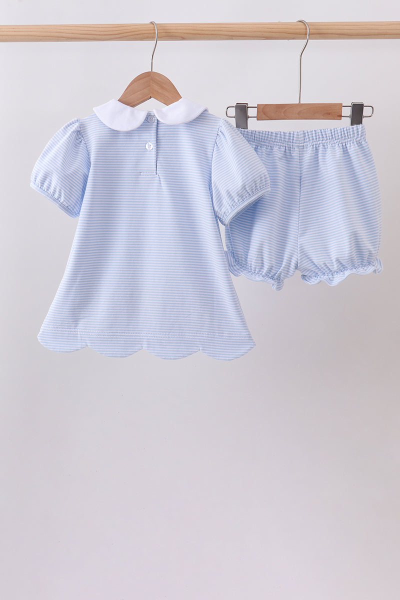 Conjunto de bombachos bordados de lápiz de manzana azul