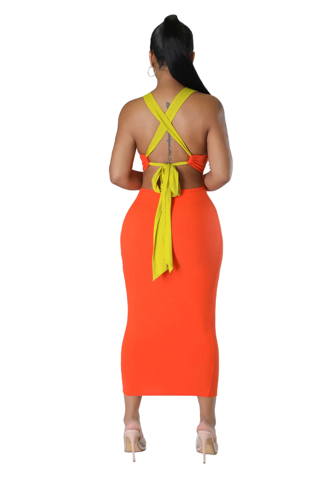 Ribbed Tank Criss Crossed Back Tie Dress