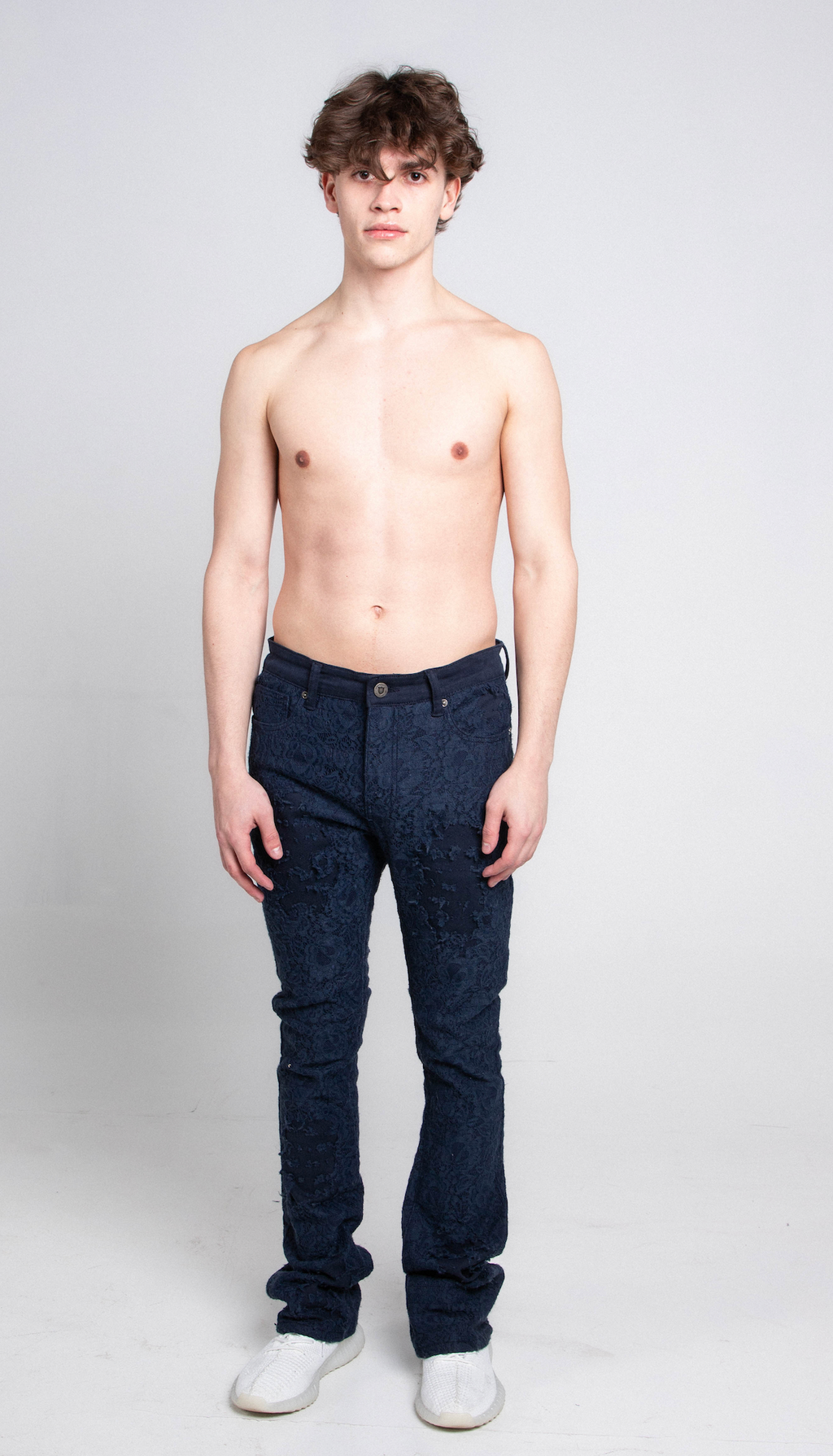 AJS692 LACE LAYERS STACKED JEANS