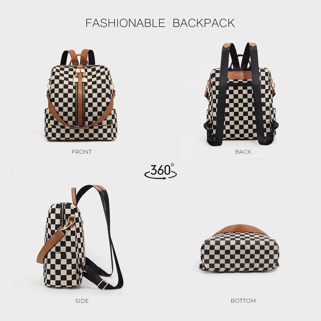 Mochila Cuadriculada de Gran Capacidad para Mujer Mochila de Viaje para Mamás