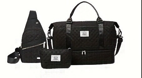 Set de tres bolsos de viaje de gran capacidad para mujer: un bolso de lona y dos bolsas más pequeñas