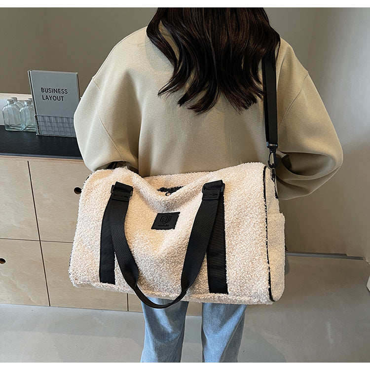 Bolso tote de hombro y cruzado de cordero grande, informal y portátil, para viajes, novedad de otoño e invierno