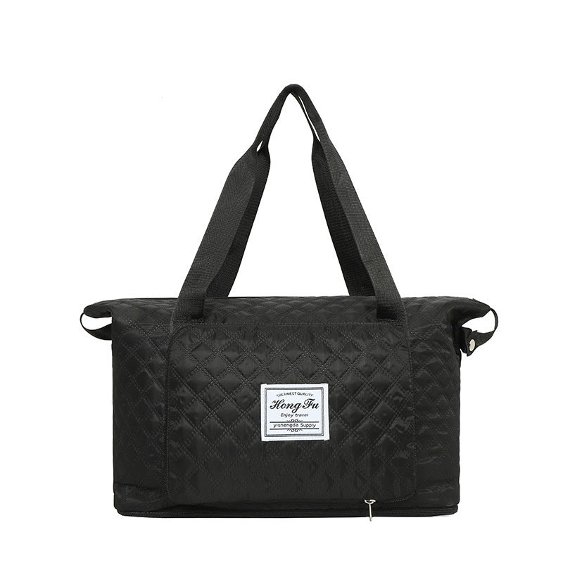 Bolsa de viaje plegable con diseño de costura de rombos, gran capacidad, para gimnasio, bolso de mano portátil, versátil, con correa para el hombro, organizador expandible