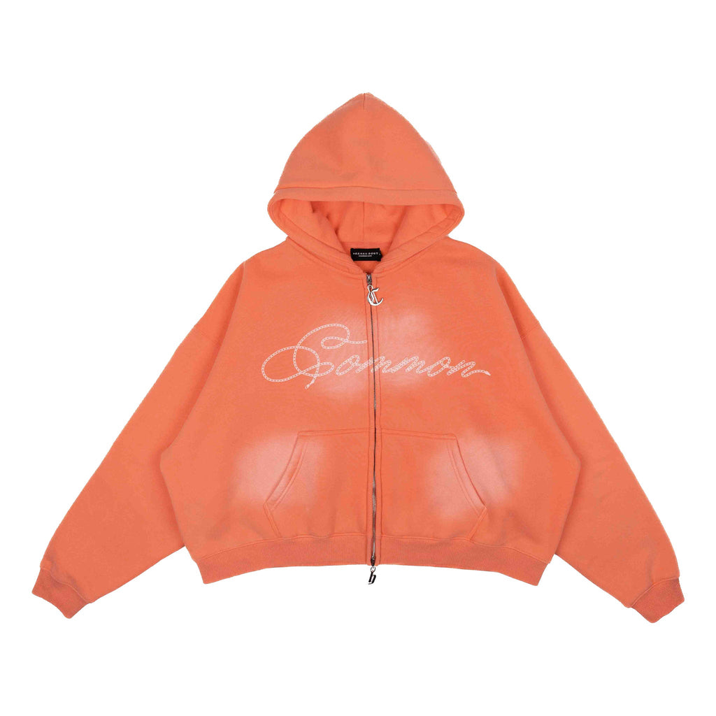 Sudadera con capucha y cremallera de felpa corta Common Hype Salmón