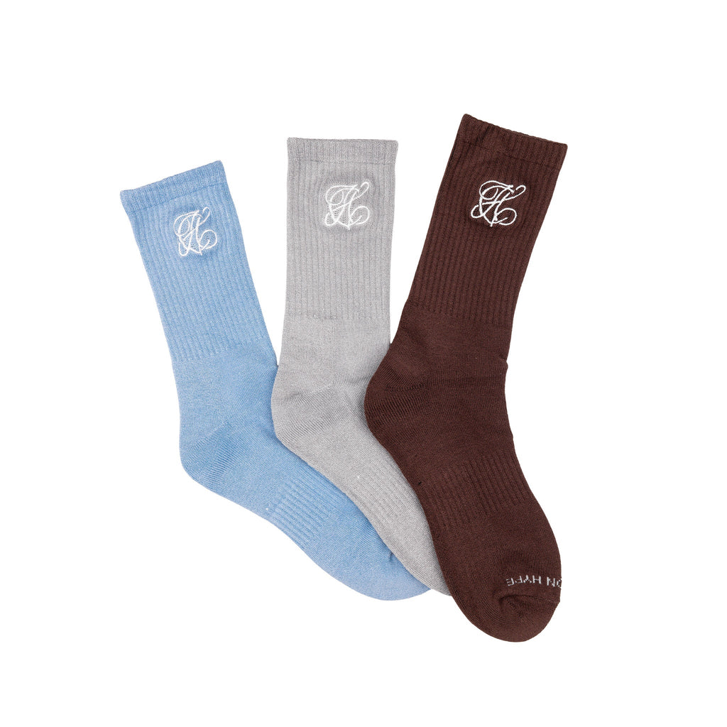 Pack de 3 calcetines Common Hype Tonal Embroidered — Marrón, Gris, Azul