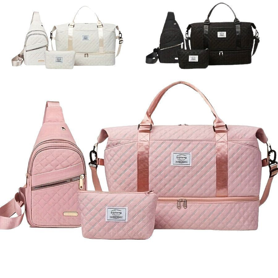Set de tres bolsos de viaje de gran capacidad para mujer: un bolso de lona y dos bolsas más pequeñas