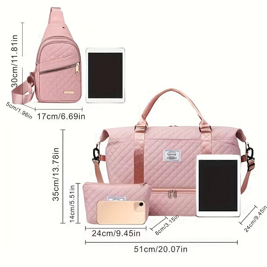 Set de tres bolsos de viaje de gran capacidad para mujer: un bolso de lona y dos bolsas más pequeñas